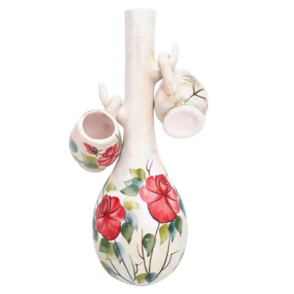 Decorative Ceramic Pitcher and Glass Set Elegant with Red Rose Design Set of 3