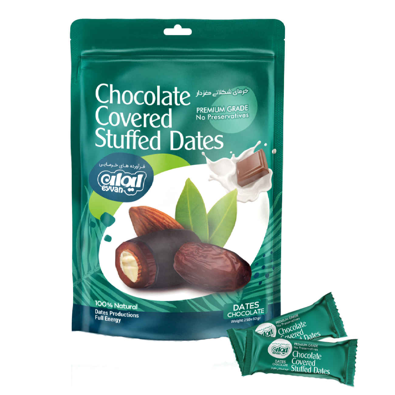 Chocolate-Covered Stuffed Dates with Almond Filling – 250 gram (x6)