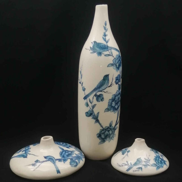 Decorative Persian Ceramic Bud Vase for Gift or Home Decor with Bird & Flower Design (x3)