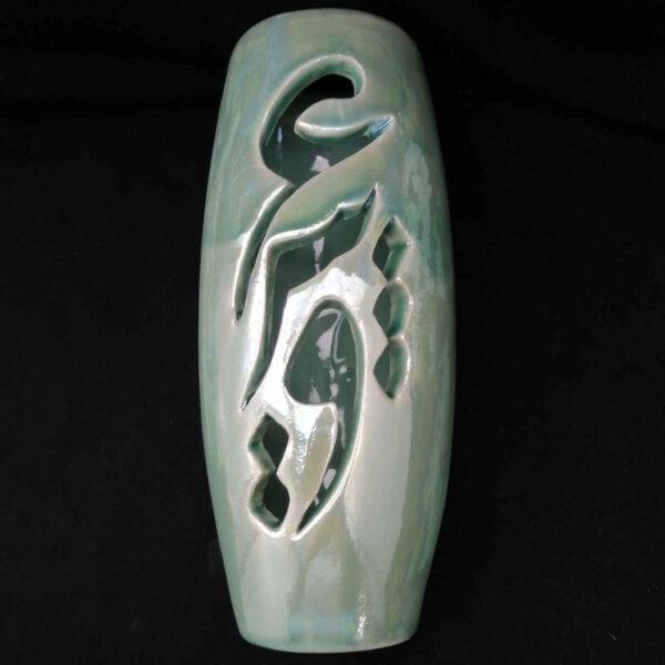 Decorative Persian Ceramic Vase with Calligraphy Design in Green