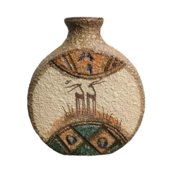 Decorative Persian Ceramic Single Stem Vase with Gazelle Design in Brown