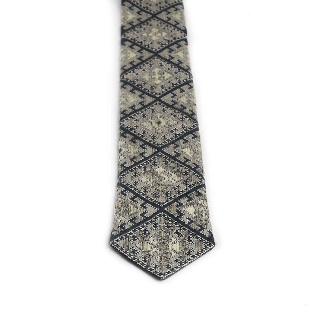 Embroidered Men’s Necktie – Persian Inspired Handcrafted Detail in Light Gray