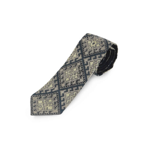 Embroidered Men’s Necktie – Persian Inspired Handcrafted Detail in Light Gray