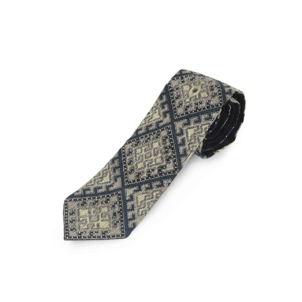 Embroidered Men's Necktie - Persian Inspired Handcrafted Detail in Light Gray