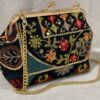 Embroidered Velvet Clutch Formal Handbag with Flower & Leaf Design