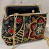 Embroidered Velvet Clutch Formal Handbag with Flower & Leaf Design