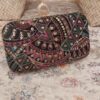 Embroidered Velvet Clutch Formal Handbag with Geometric Design