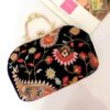 Embroidered Velvet Clutch Formal Handbag with Paisley Design in Black