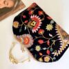 Embroidered Velvet Clutch Formal Handbag with Paisley Design in Black