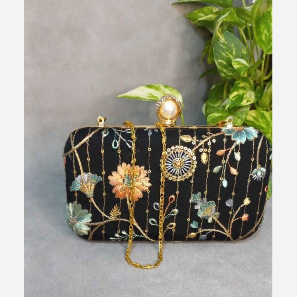 Embroidered Velvet Clutch Handbag Chic & Lux with Flower Design Rose Design