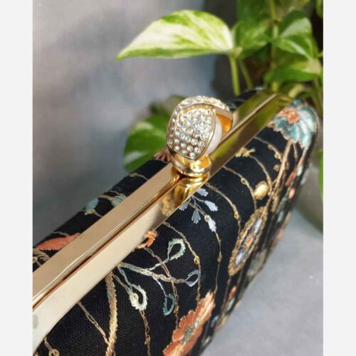Embroidered Velvet Clutch Handbag Chic & Lux with Flower Design Rose Design