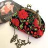 Embroidered Velvet Clutch Handbag with Red Rose Design