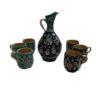 Minakari Enamelwork Pottery Pitcher & Glass Set - 7 piece with Floral Design