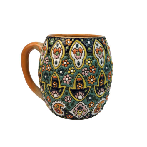 Enamelled Pottery Mug – Handcrafted Minakari with a Jar-Shaped Design