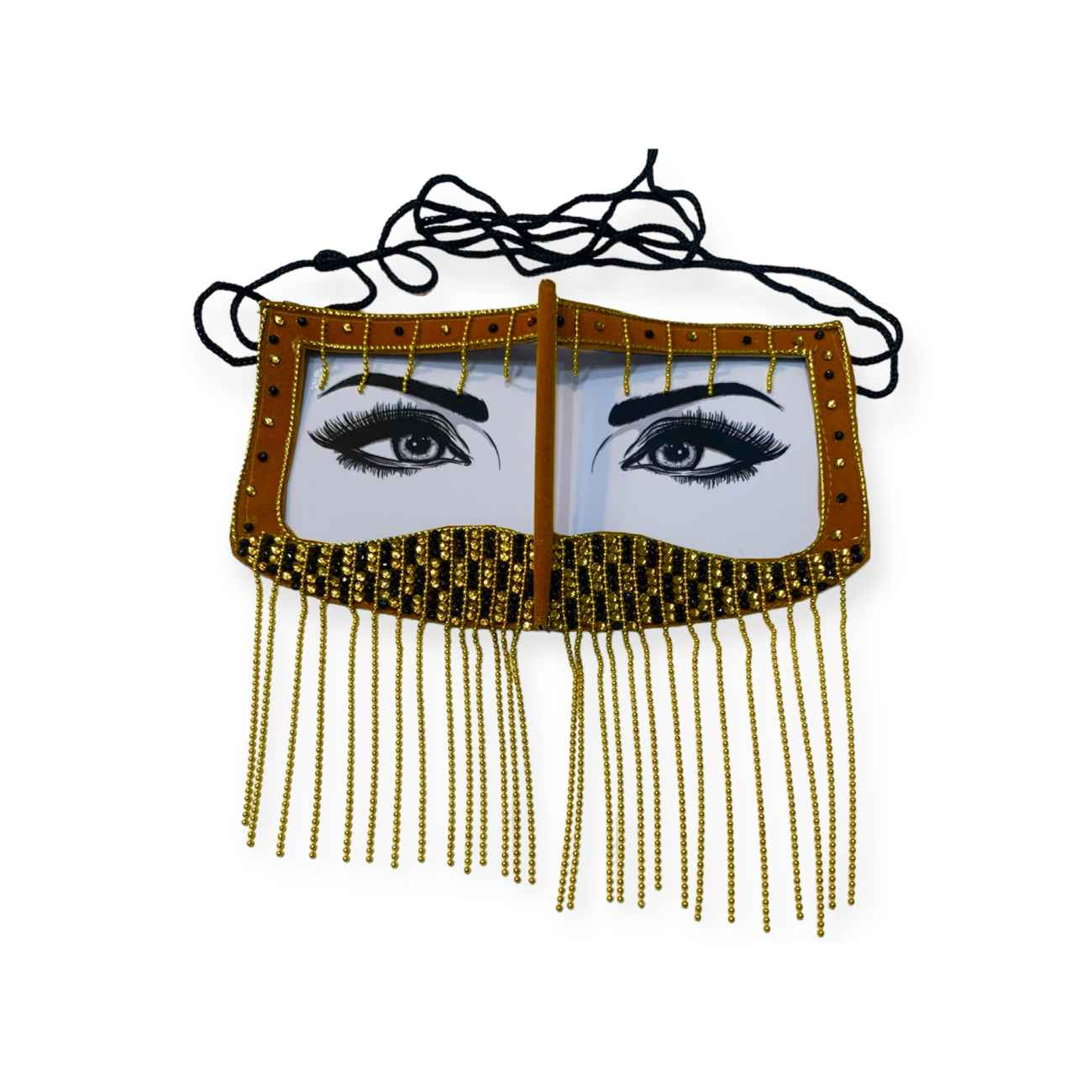 Handcrafted Battoulah Mask of Mesmerizing Eyes with Golden Chains