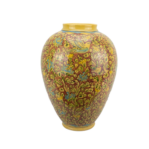 Handcrafted Decorative Persian Pottery Vase with Floral and Bird Design