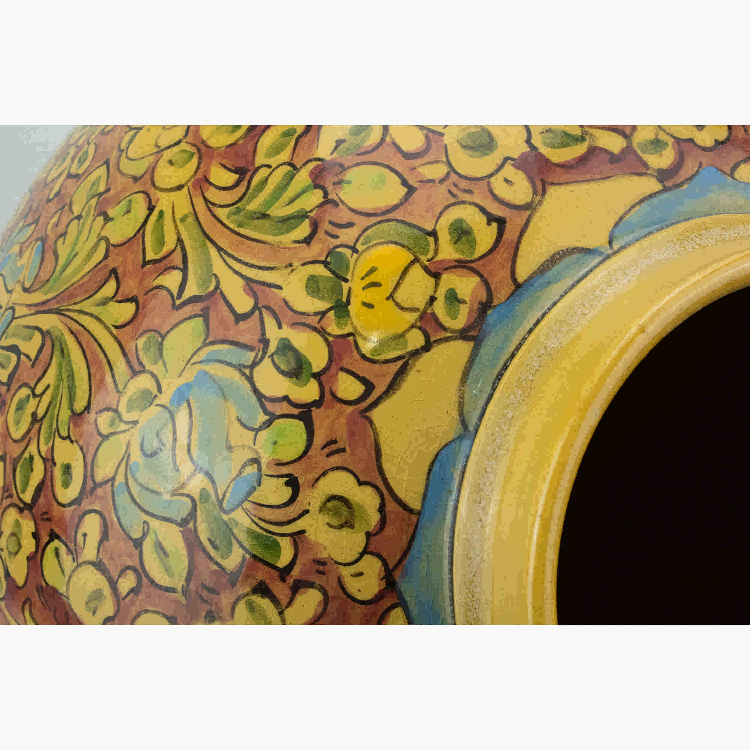 Handcrafted Decorative Persian Pottery Vase with Floral and Bird Design