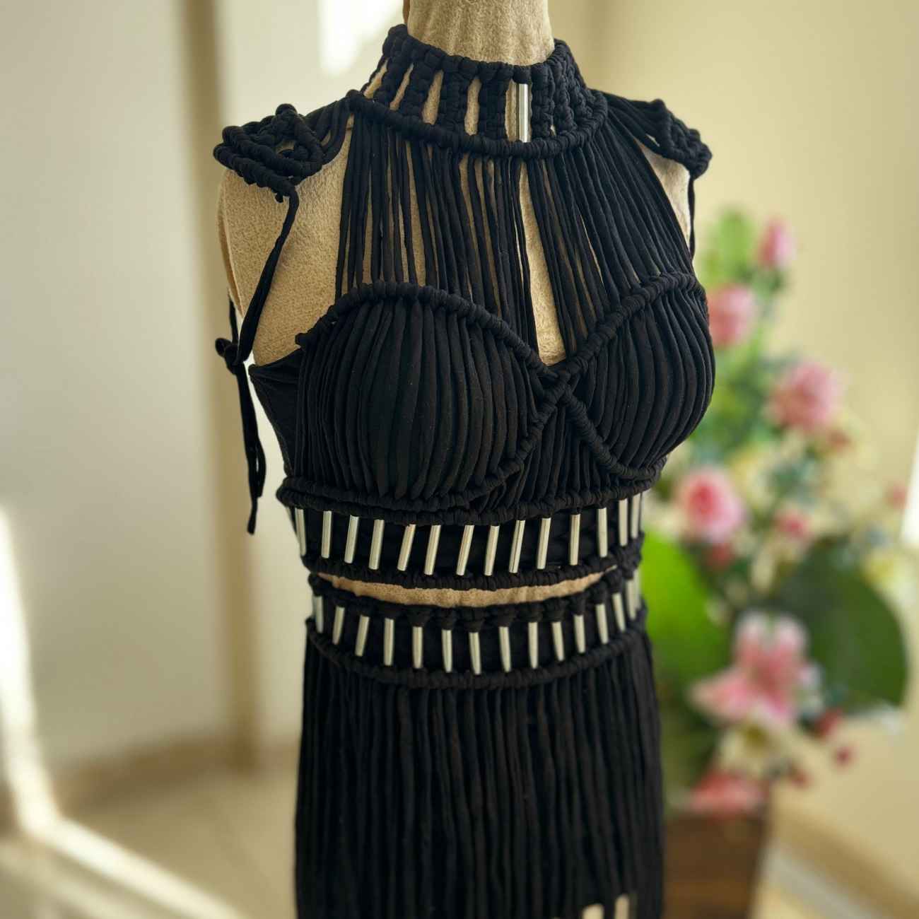 Handcrafted Macrame Dress – Crop Top & Skirt Perfect for Summer Outdoor Celebration