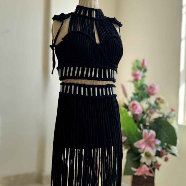 Handcrafted Macrame Dress – Crop Top & Skirt Perfect for Summer Outdoor Celebration