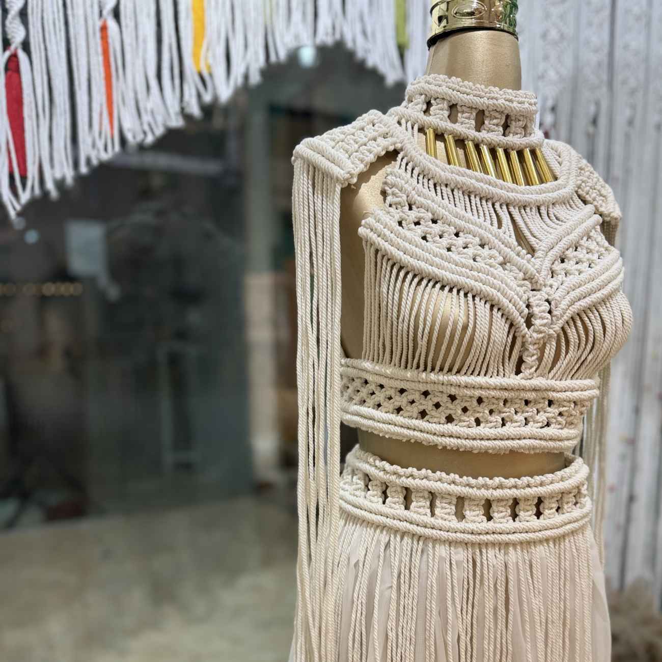 Handcrafted Macrame Dress – Crop Top and Skirt Perfect for Beachside Walk