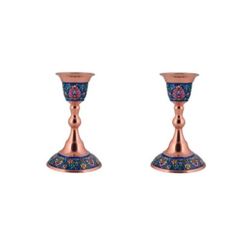 Handcrafted Persian Copper Candlestick – Decorative with Floral Design (x2)