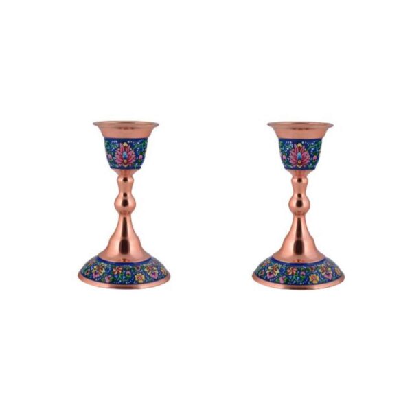 Handcrafted Persian Copper Candlestick - Decorative with Floral Design (x2)