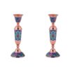 Handcrafted Persian Copper Candlestick - Inlaid Turquoise with Floral Design (x2)