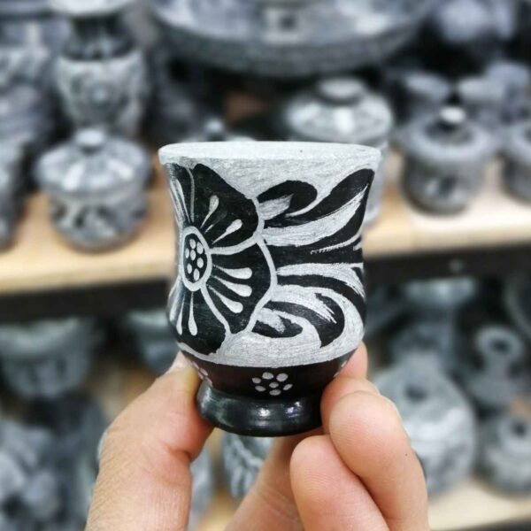 Handcrafted Stone Coffee Cup for Coffee Lover with Leaf & Flower Design (2-Piece)