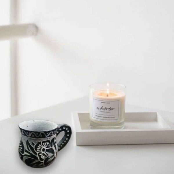 Handcrafted Stone Coffee Cup with Handle & Flower Design (2-Piece)