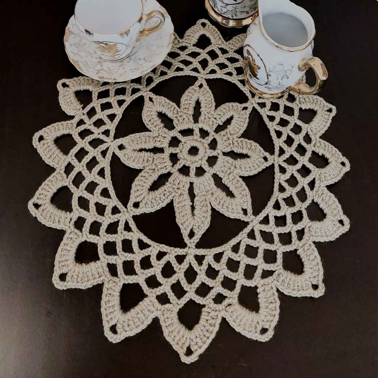 Handmade Crochet Tablecloth with Flower Design Chic & Lux in Cream