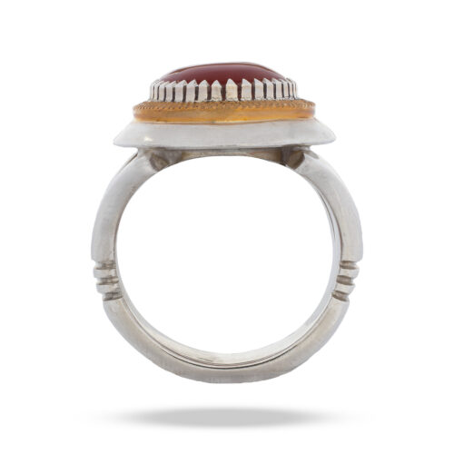 Handmade Men’s Silver Ring with Yemeni Agate with Red Gemstone