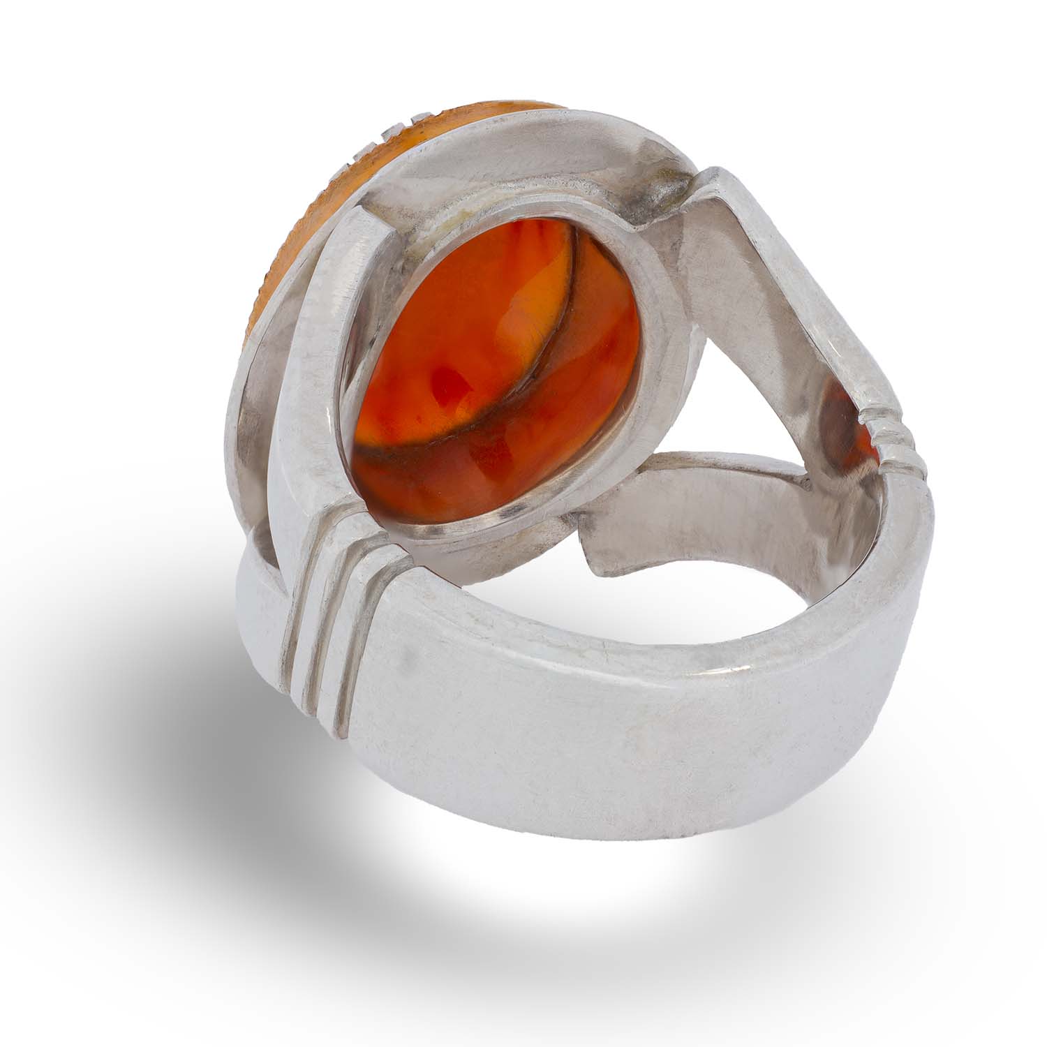 Handmade Men’s Silver Ring with Yemeni Agate with Red Gemstone