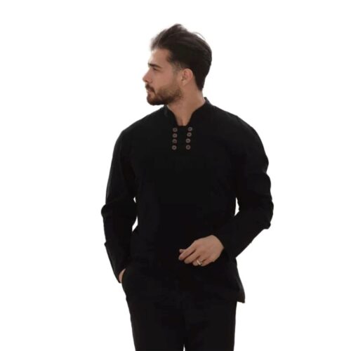 Islamic Tunic for Muslim Men with 8 Buttons in Black – Ideal for Daily Wear