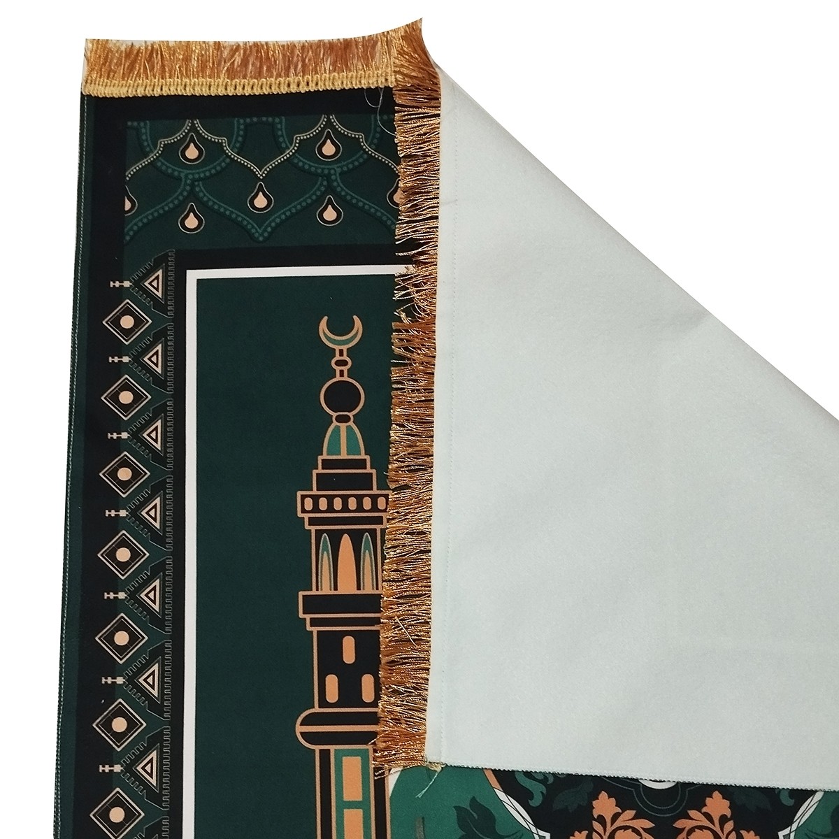 Islamic Velvet Prayer Rug – Padded Janamaz with Madinah Design for Comfortable Prayers