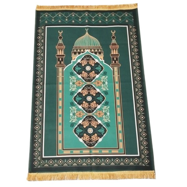 Islamic Velvet Prayer Rug – Padded Janamaz with Madinah Design for Comfortable Prayers