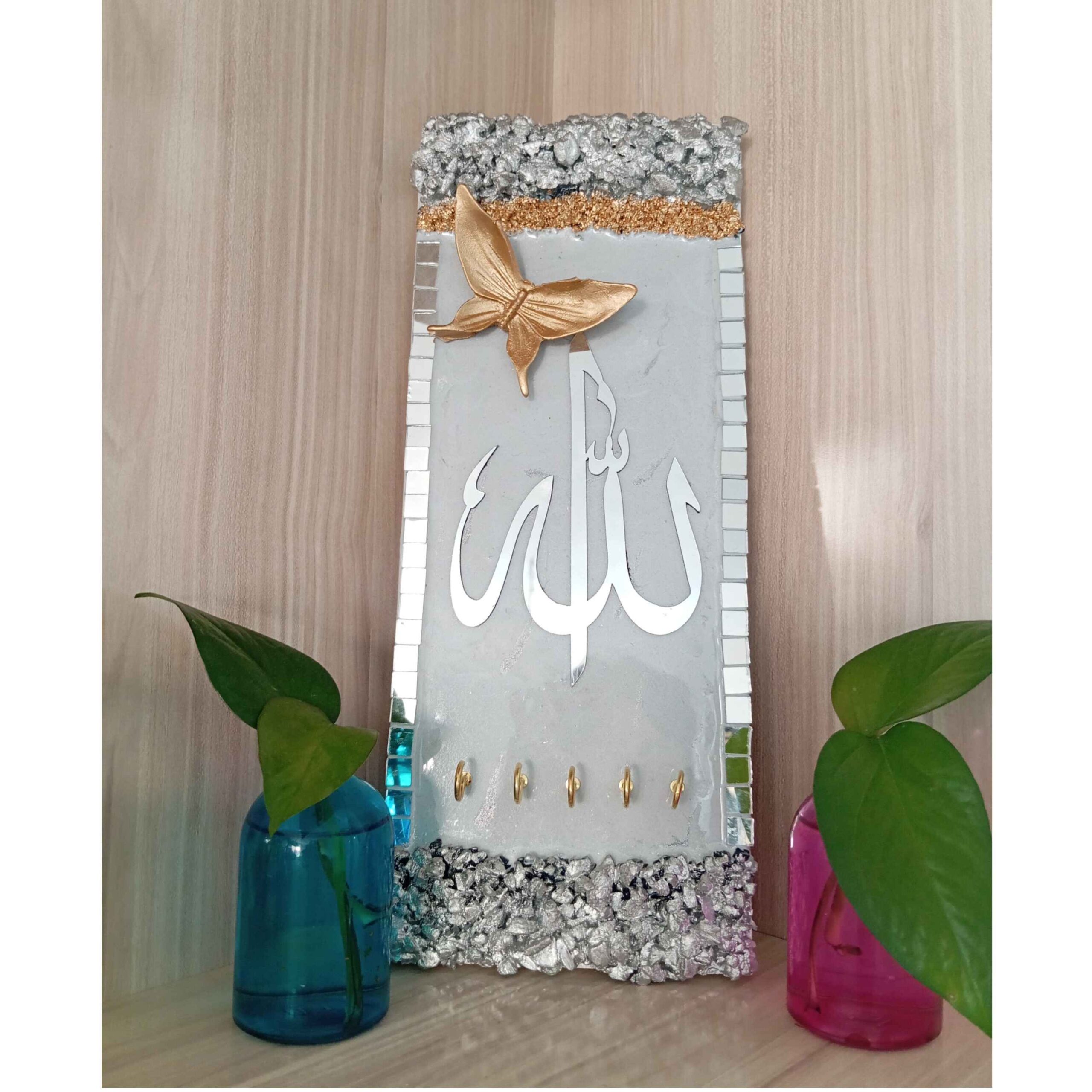 Islamic Wall Key Holder with Resin Design on MDF Base for Organized Living