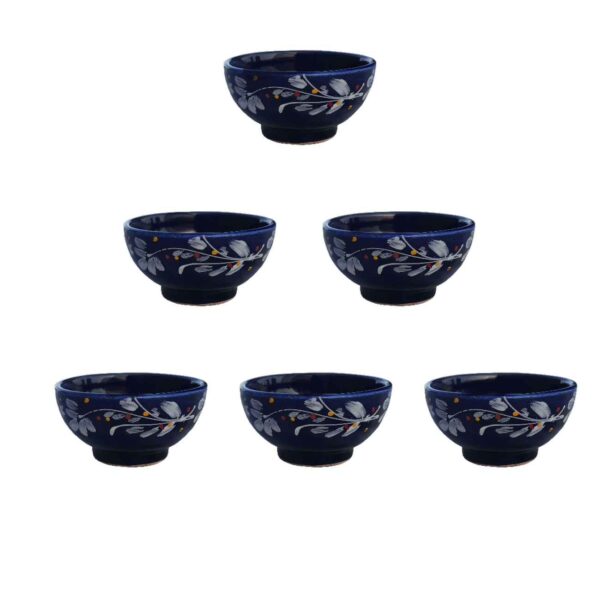 Artistic Pottery Bowl - For Serving Yogurt, Soup, Ash, Noodles, Ice Cream | Blue (Set of 6)