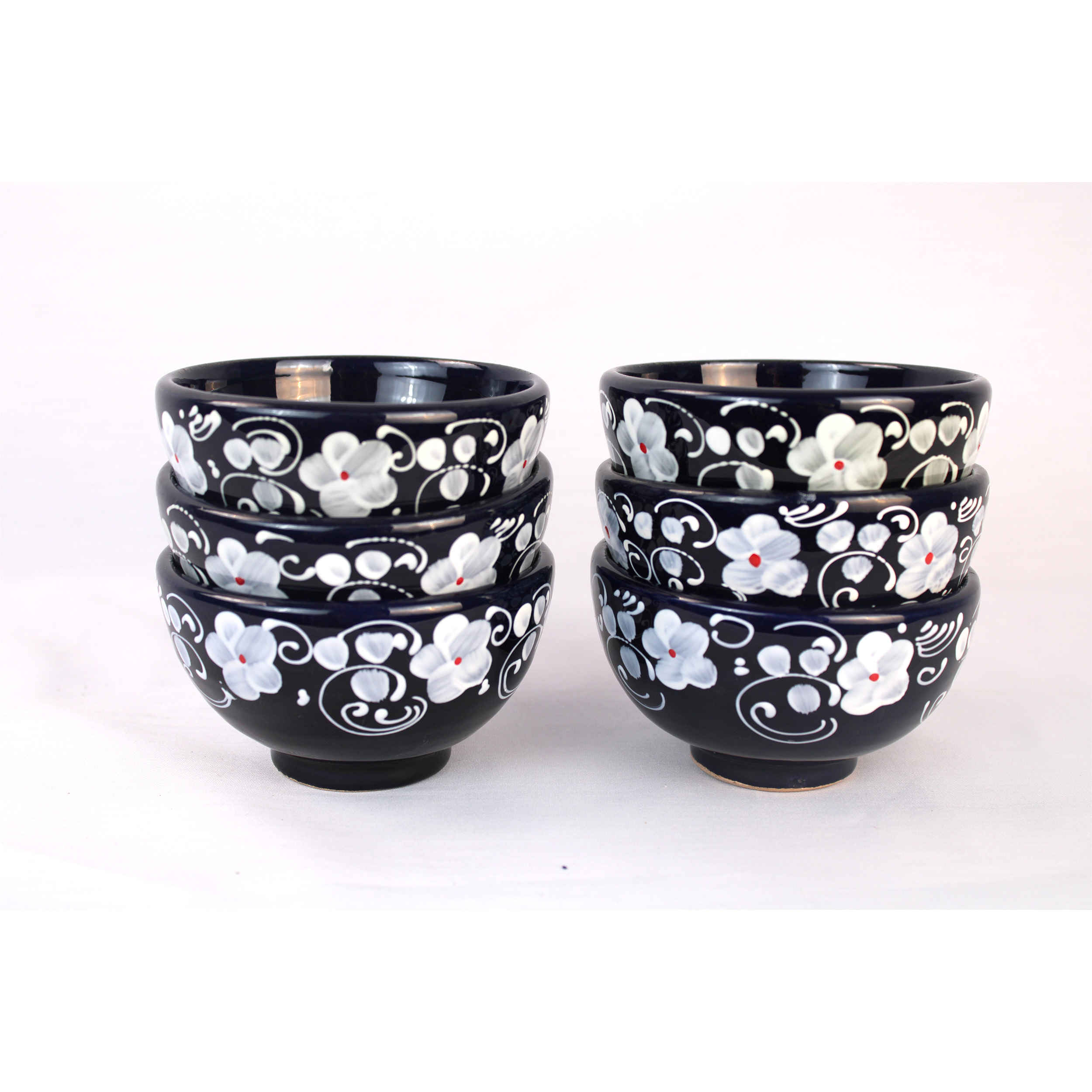 Artistic Pottery Bowl – For Serving Yogurt, Soup, Ash, Noodles, Ice Cream | Black (Set of 6)