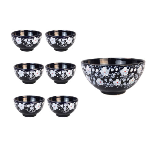 Artistic Pottery Bowl – For Serving Yogurt, Soup, Ash, Noodles, Ice Cream | Black (Set of 6)