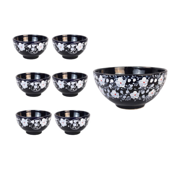 Artistic Pottery Bowl - For Serving Yogurt, Soup, Ash, Noodles, Ice Cream | Black (Set of 6)