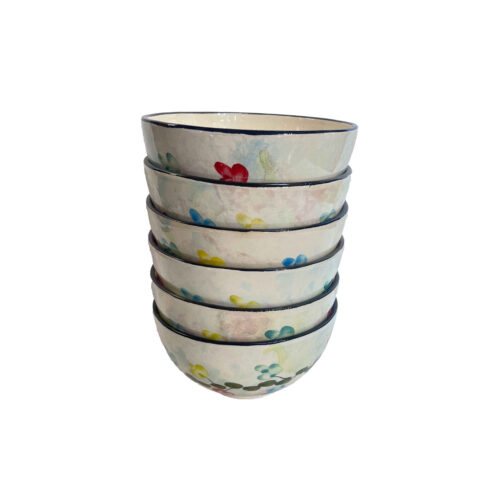 Artistic Pottery Bowl – For Serving Yogurt, Soup, Ash, Noodles, Ice Cream | White (Set of 6)