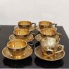 Persian Brass Teacup & Saucer Set with Floral Design in Golden (X6)