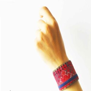 Persian Embroidered Bracelet – Handcraft in Red with Geometric Design