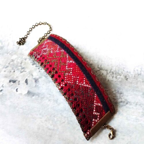 Persian Embroidered Bracelet – Handcraft in Red with Geometric Design