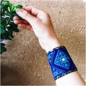 Persian Embroidered Bracelet – Handcraft in Turquoise with Emerald Design