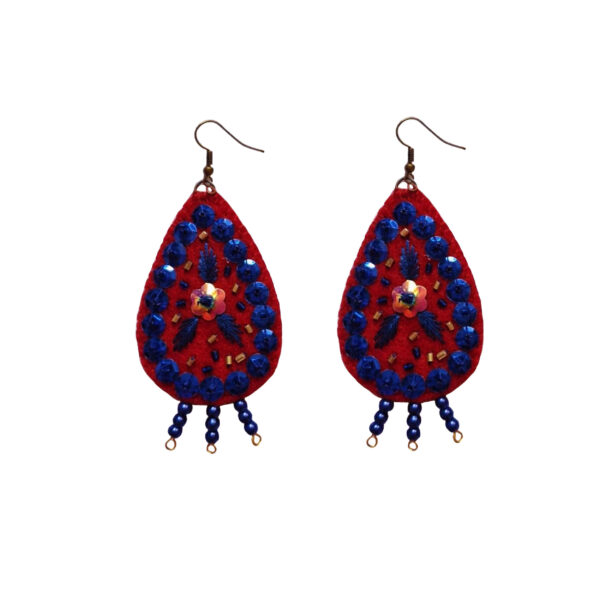 Persian Embroidered Dangle Earring Bohemian Style in Red