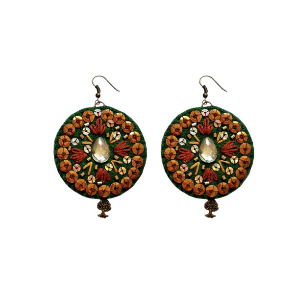 Persian Embroidered Earring Boho Style in Green Suitable for Gift