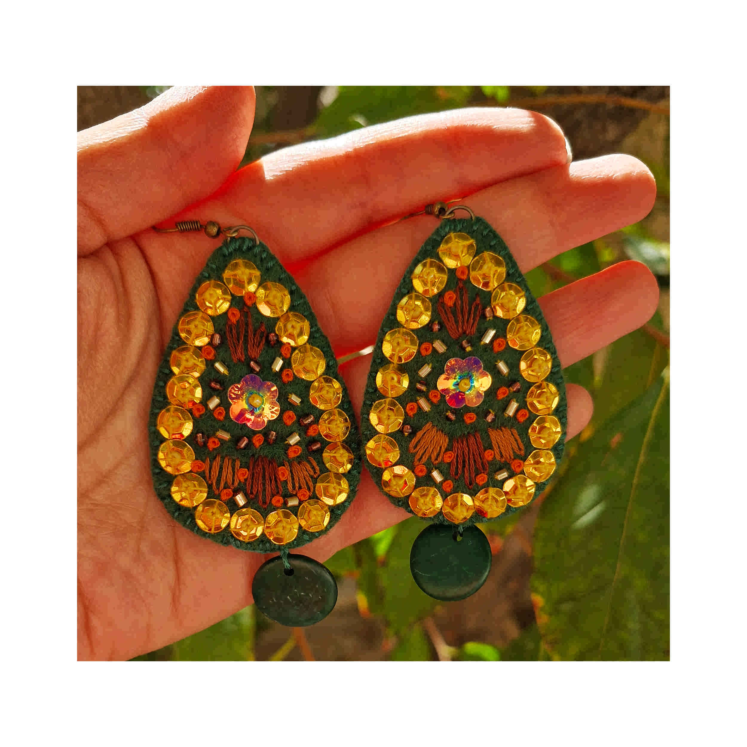 Persian Embroidered Earring Boho Style with Floral Design Suitable for Celebration
