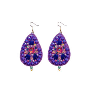Persian Embroidered Earring Traditional Style with Flower in Purple