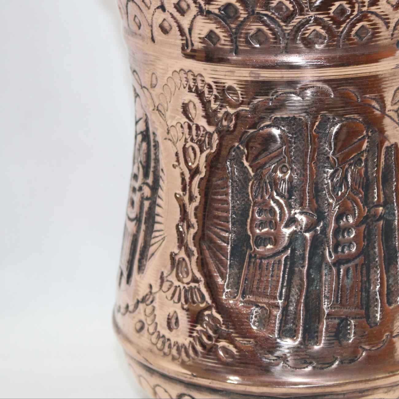 Persian Engraved Copper Waste Basket with Embossed Achaemenid Design